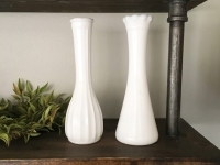 Set of Two Mixed Matched Milk Glass Vases