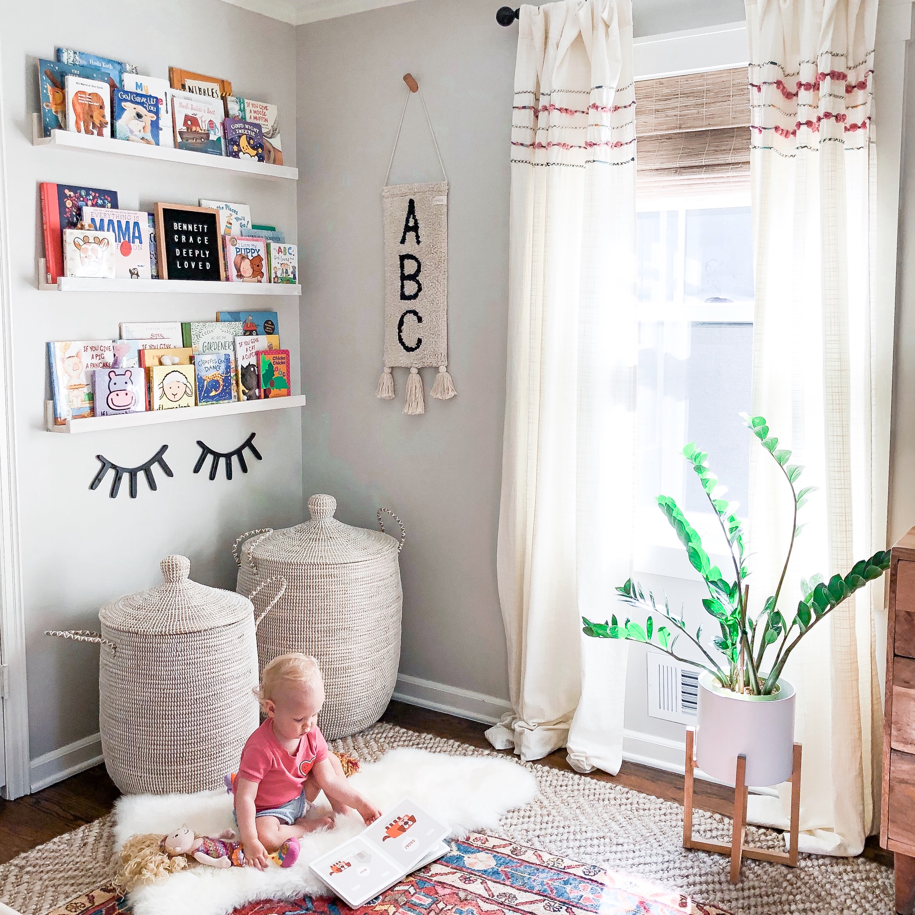 Boho Nursery decor book shelves DIY book ledge budget friendly Walmart