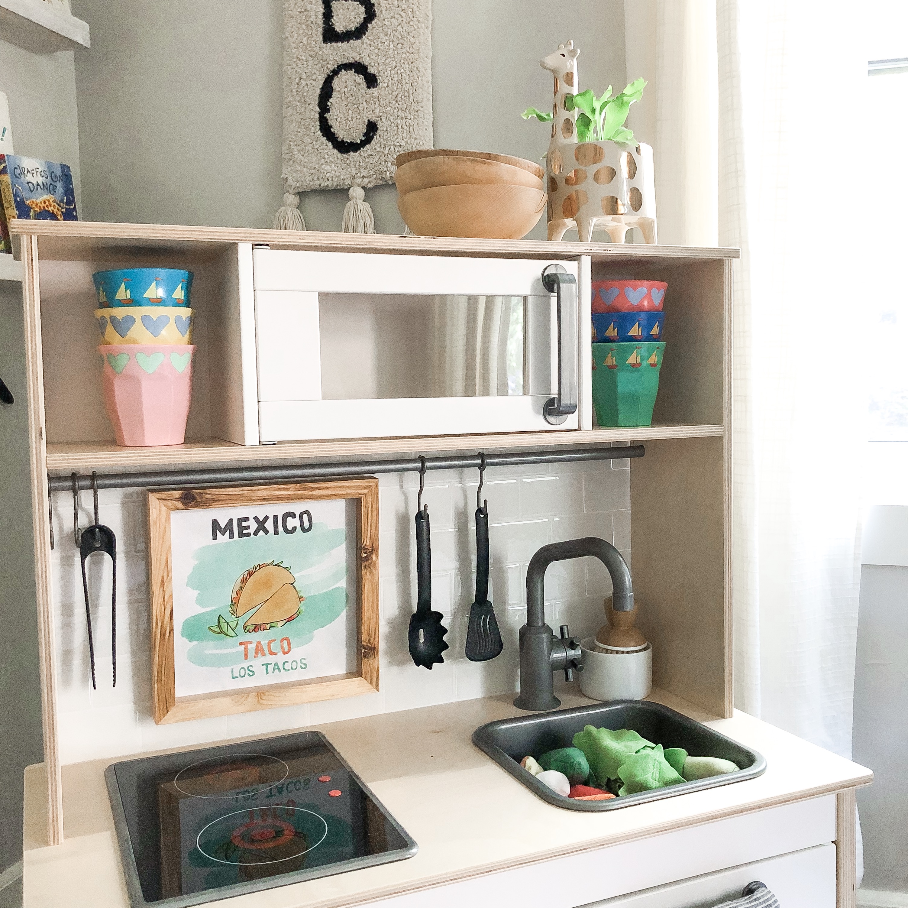 Kids play kitchen peek and stick backsplash Walmart Flower Kids Drew Barrymore